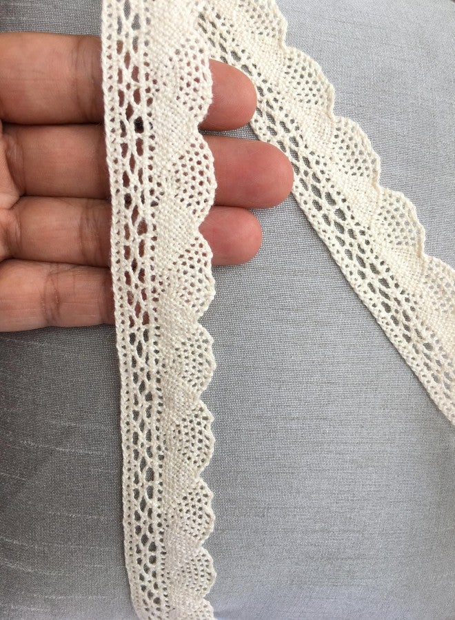 DaSync SYNC offWhite crochet croshia cotton Lace and border material for Trims cream colour crochet flower latkan hanging jhallar tassel Embroidered Laces Applique Fabric lace Sewing Supplies Cotton Work lace 9 meters - Image 1